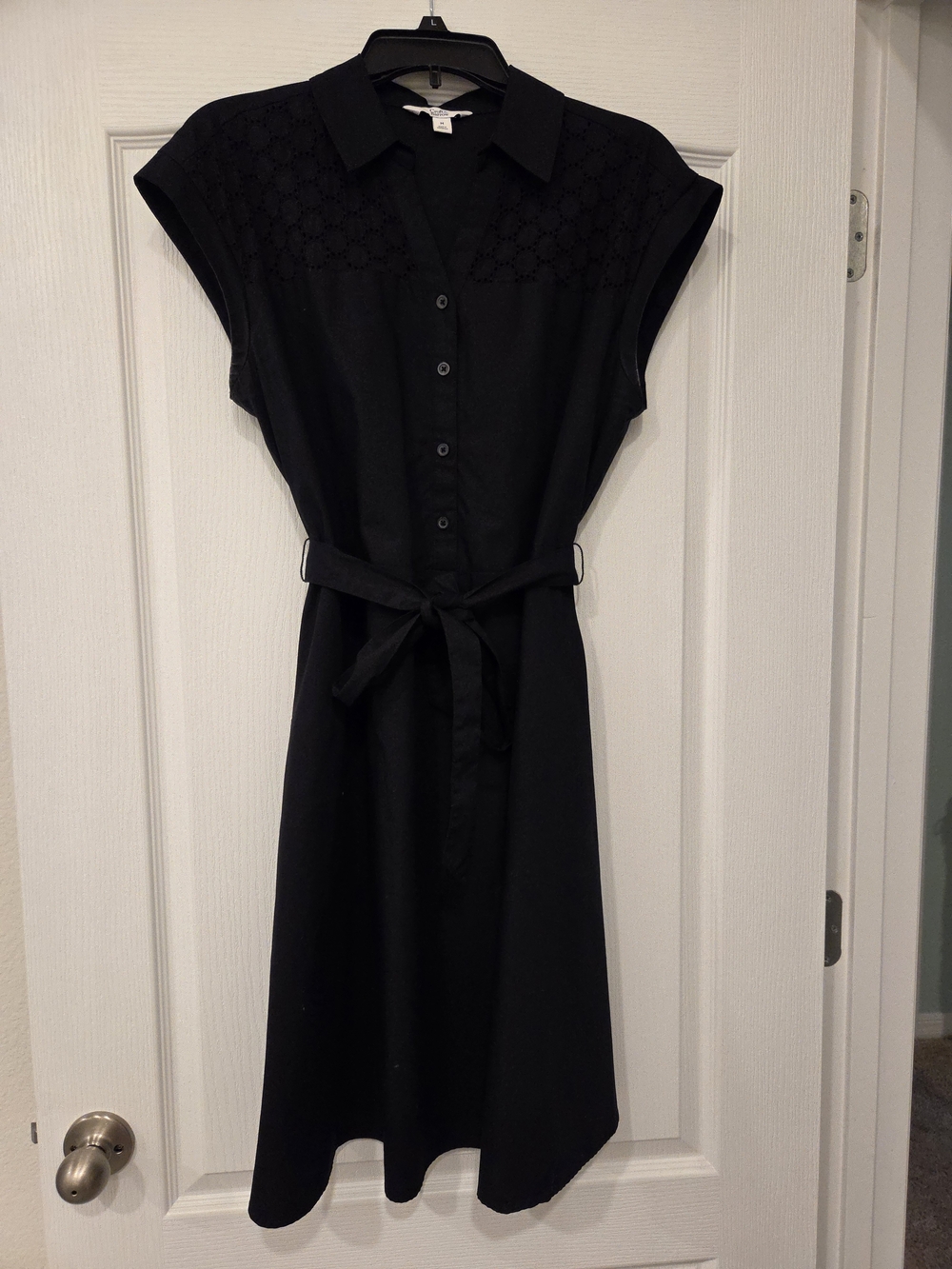 croft & barrow Black Midi Shirt Dress with Tie Waist